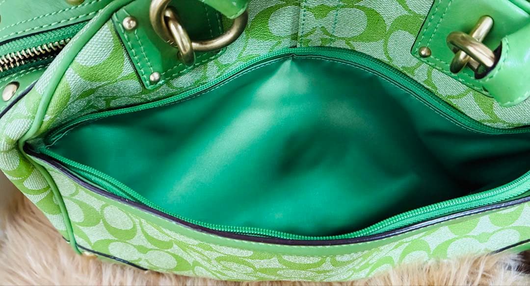 Coach ライトグリーン　ストライプ ハンドバッグ