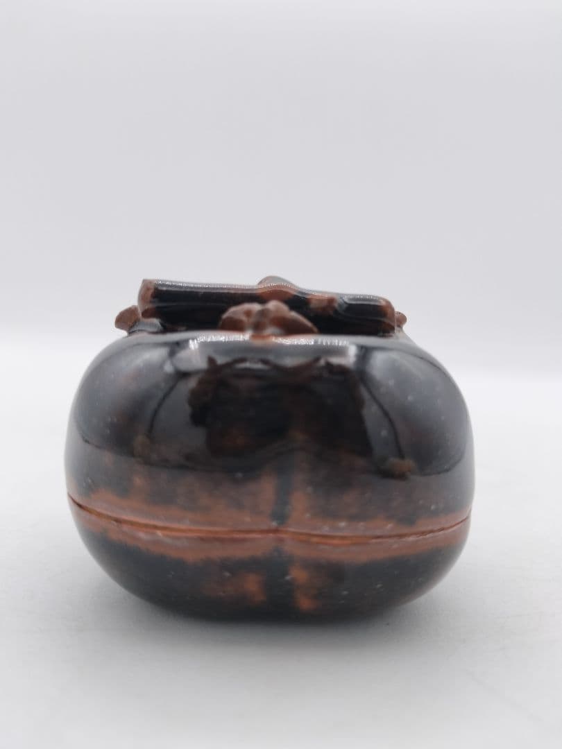 c584 香合 利休所持写 柿 鉄釉 陶若窯 能勢善光 木箱 茶道具 古物