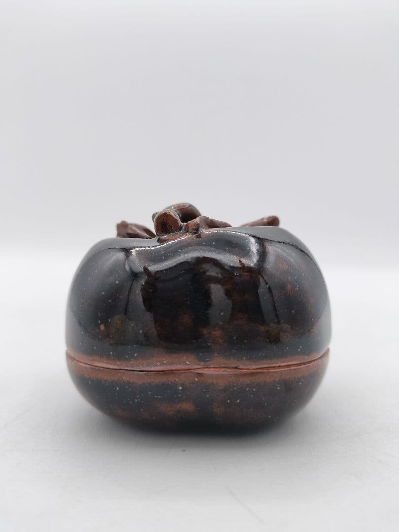 c584 香合 利休所持写 柿 鉄釉 陶若窯 能勢善光 木箱 茶道具 古物