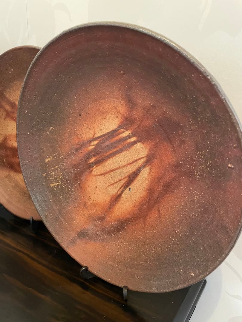 未使用　高級　備前焼　森丁斎作　陶器製装飾皿3枚セット　丸皿