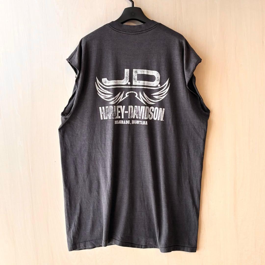 80s古着　ハーレーダビッドソン ノースリーブ　ポケット　両面プリントイーグル