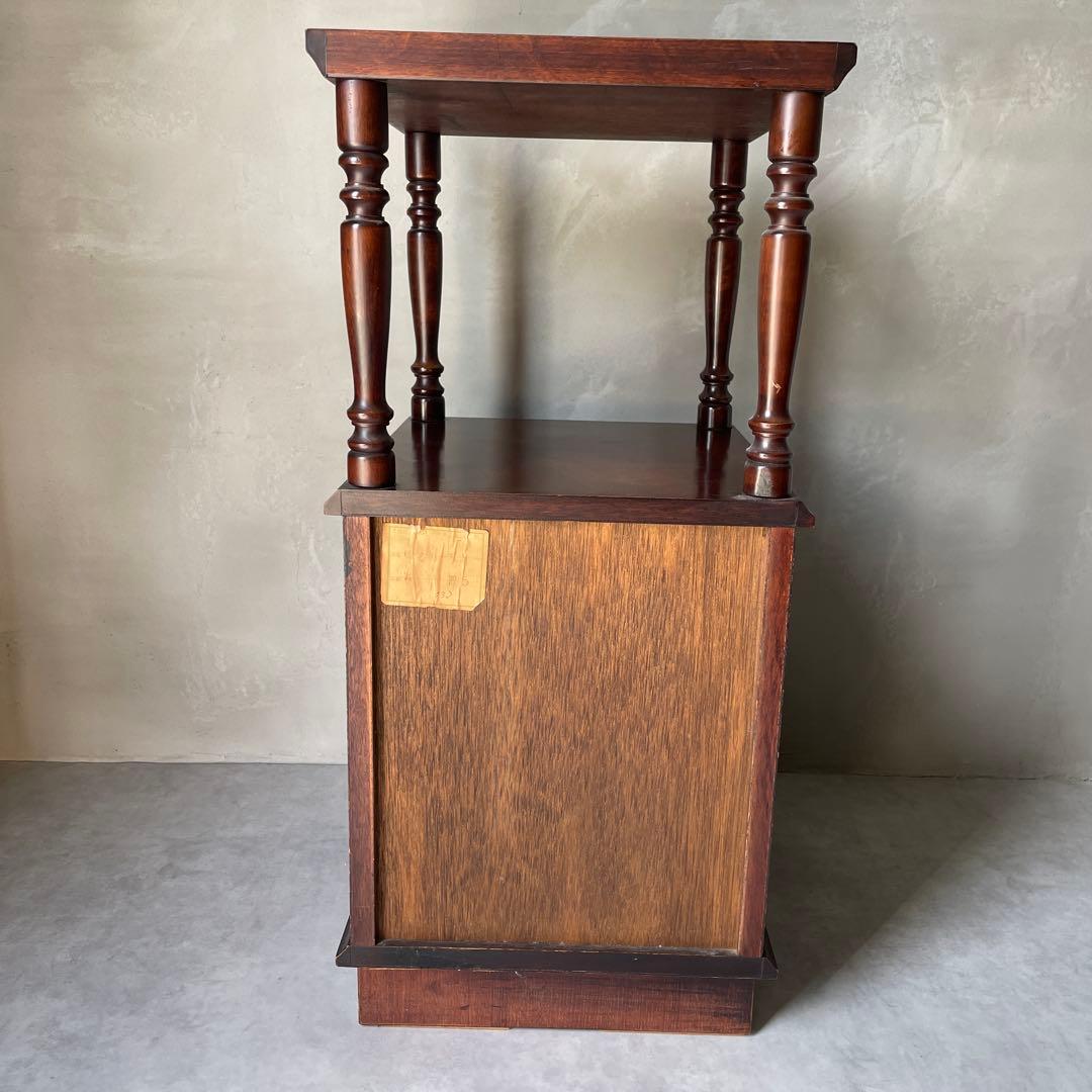 木製　桜材　ダークブラウン　電話台　民芸家具　抽斗４杯　アンティーク風　レトロ