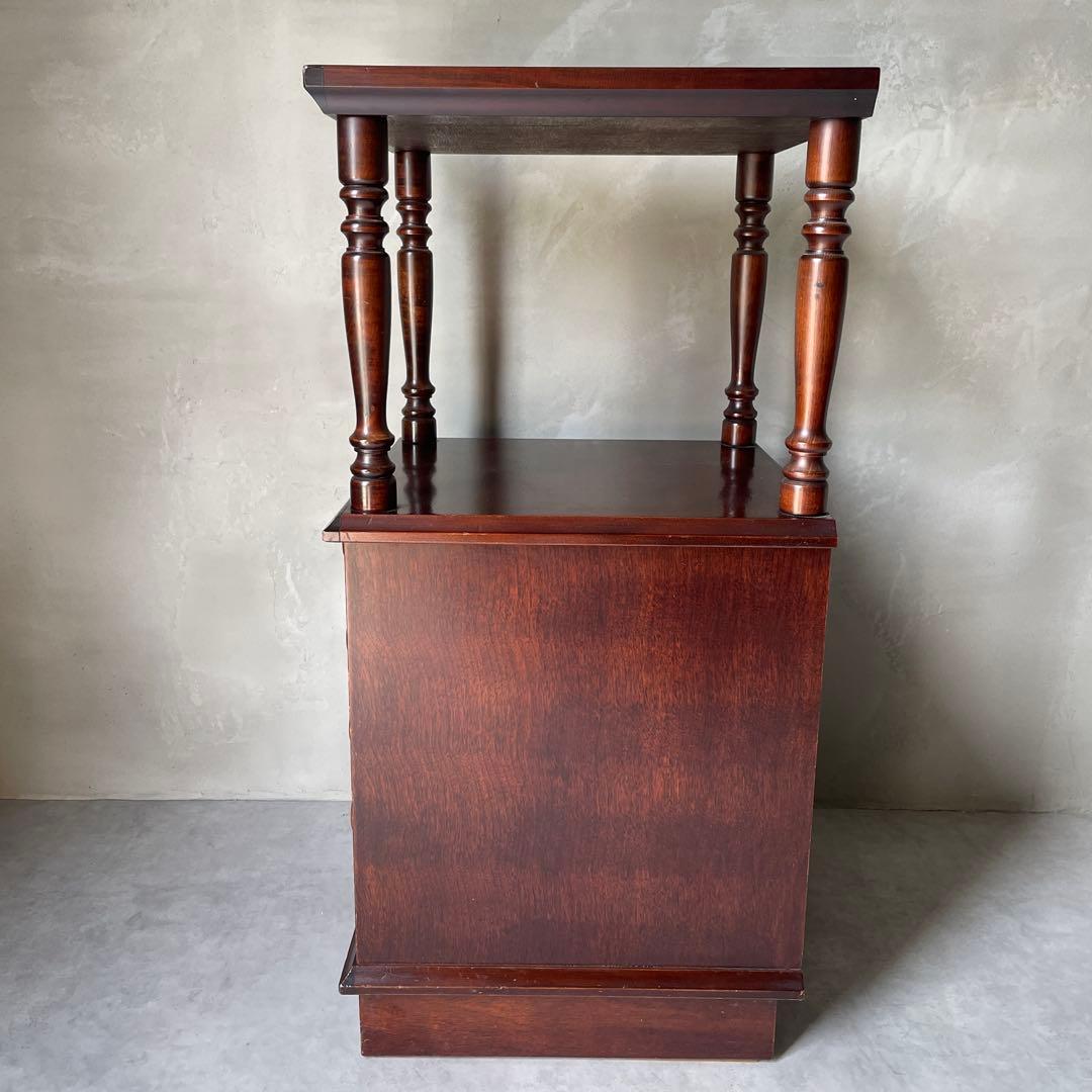 木製　桜材　ダークブラウン　電話台　民芸家具　抽斗４杯　アンティーク風　レトロ