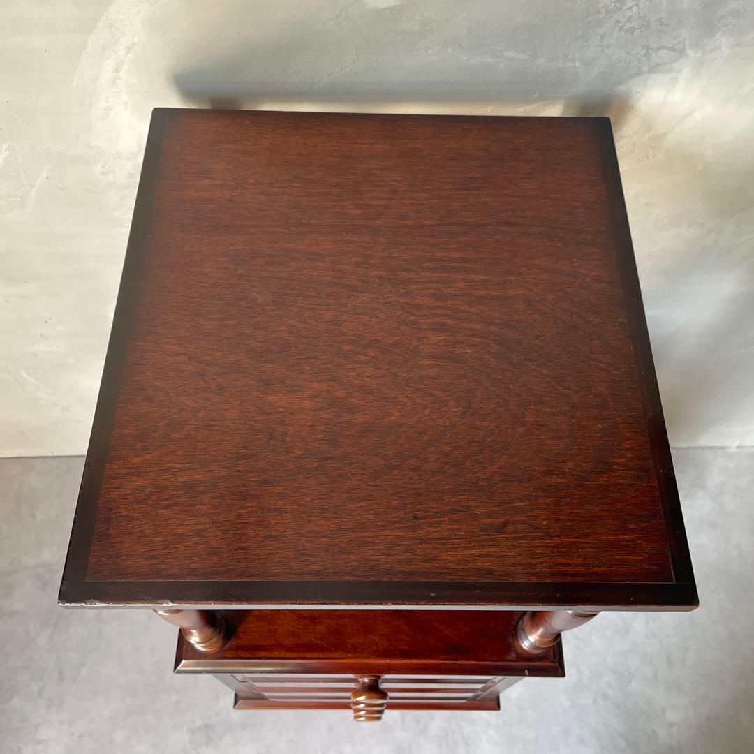 木製　桜材　ダークブラウン　電話台　民芸家具　抽斗４杯　アンティーク風　レトロ