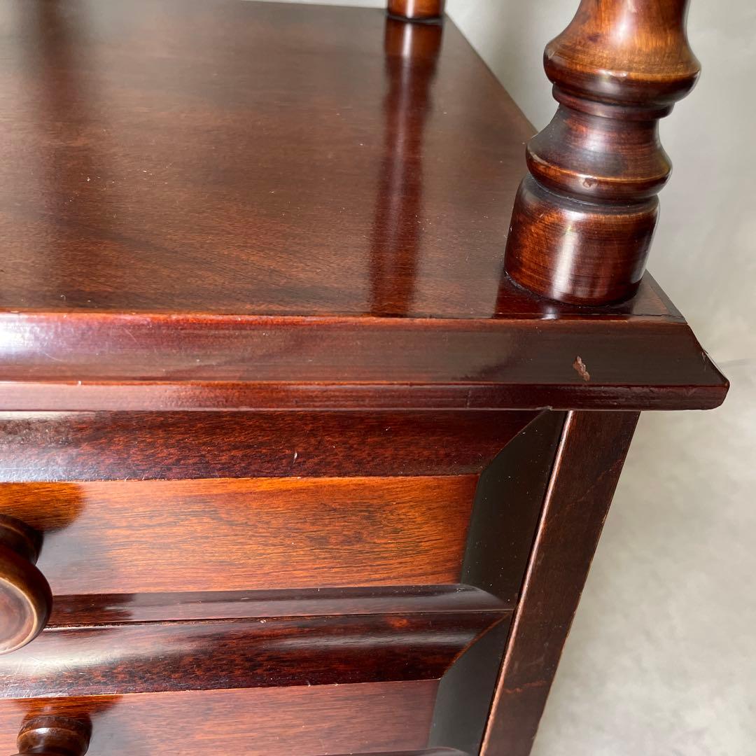 木製　桜材　ダークブラウン　電話台　民芸家具　抽斗４杯　アンティーク風　レトロ