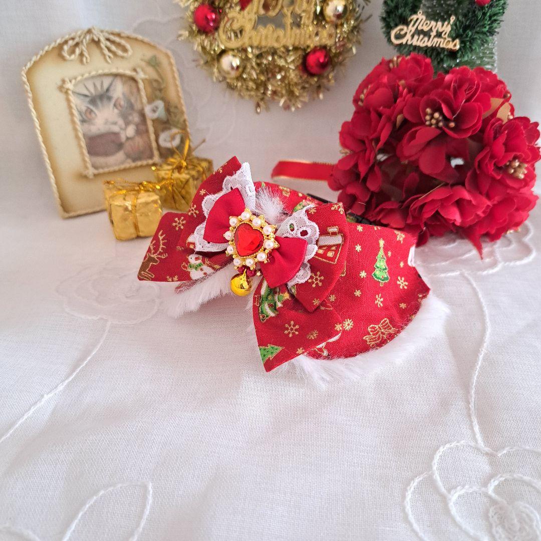 クリスマスシリーズ(赤雪だるま&サンタ)わんちゃん猫ちゃん用襟つき首輪