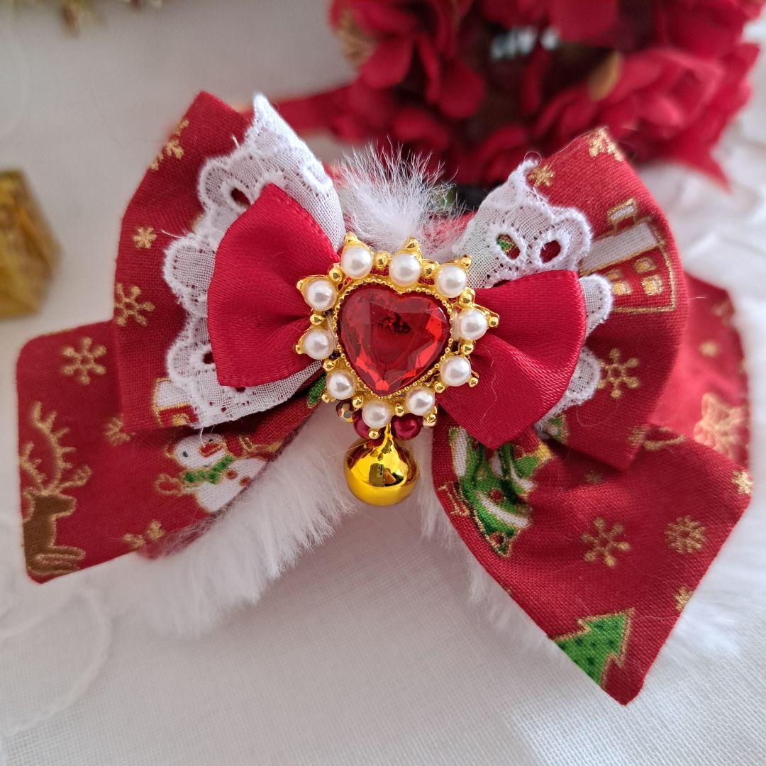 クリスマスシリーズ(赤雪だるま&サンタ)わんちゃん猫ちゃん用襟つき首輪