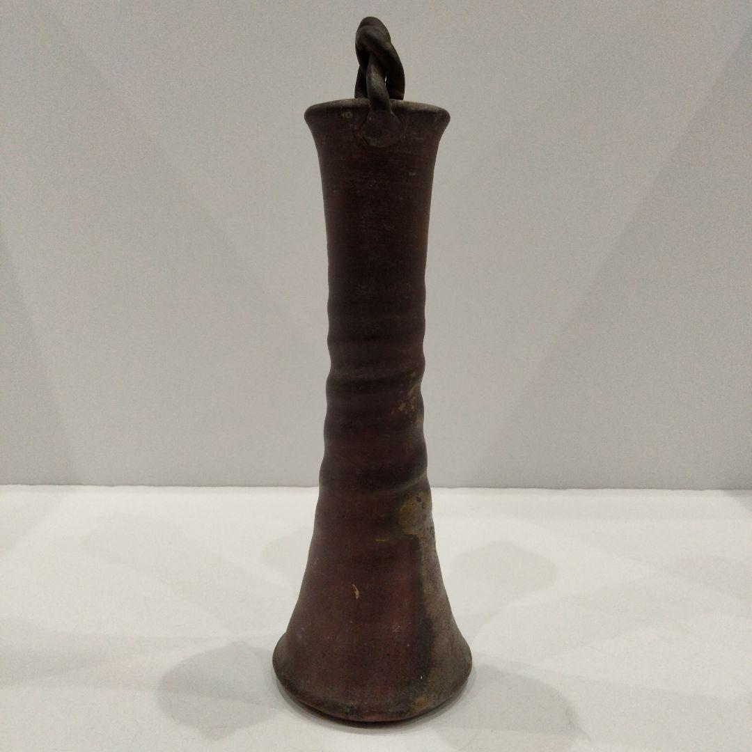 Y284 備前 春湖苑 林茂樹 つる付 一輪生 陶印有 花瓶 一輪挿し 共箱　E