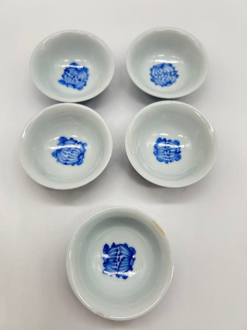 文平造 青花 五客 青い花の茶碗5個セット