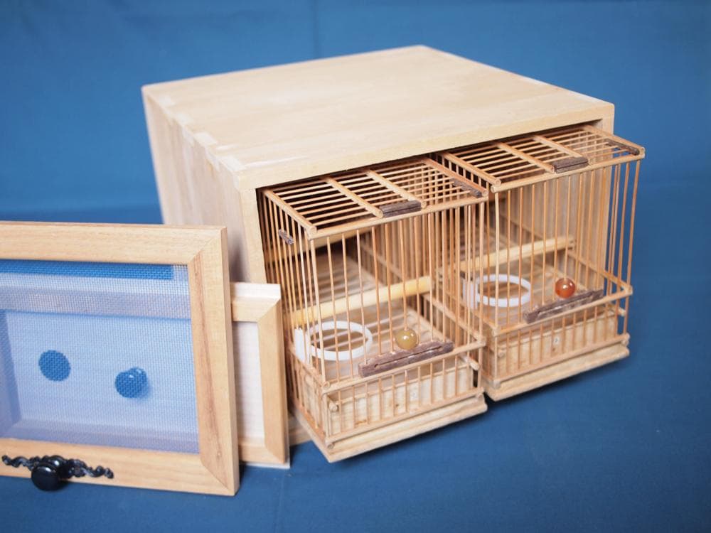寝箱付き　２連メジロかご　未使用保管品