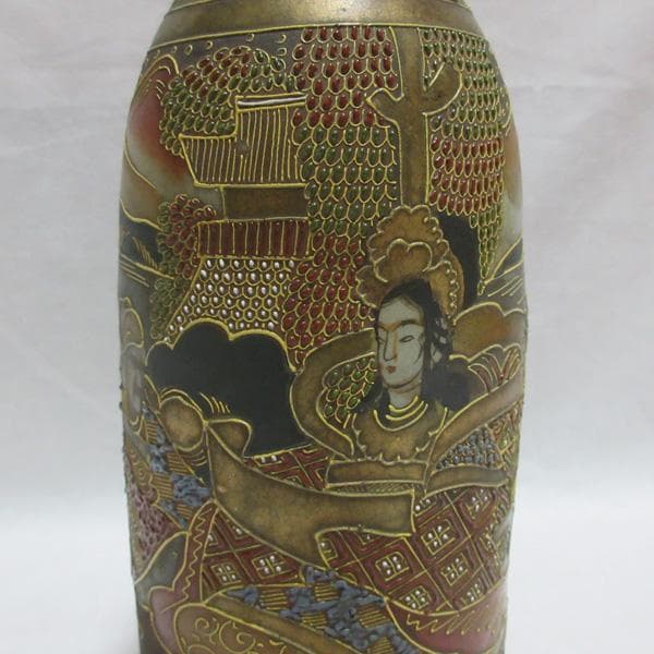 古い薩摩焼いっちん描きイッチン技法陶器陶磁器徳利とっくり明治大正骨董アンティーク