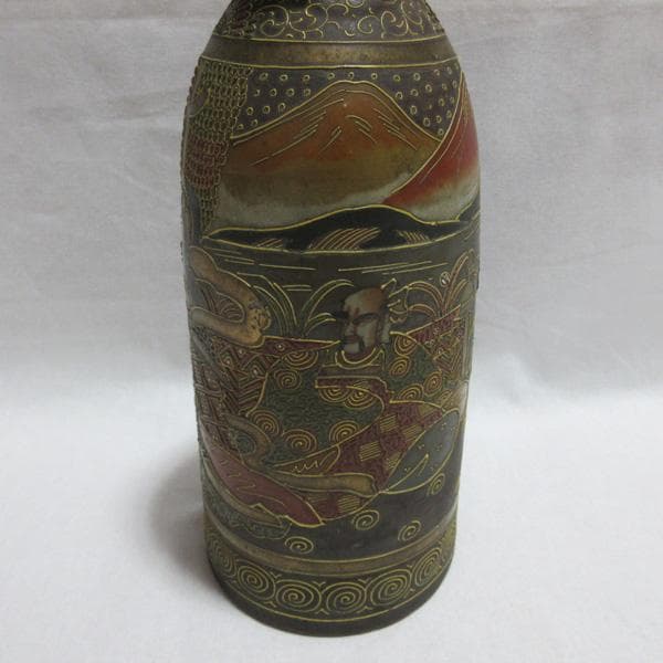 古い薩摩焼いっちん描きイッチン技法陶器陶磁器徳利とっくり明治大正骨董アンティーク