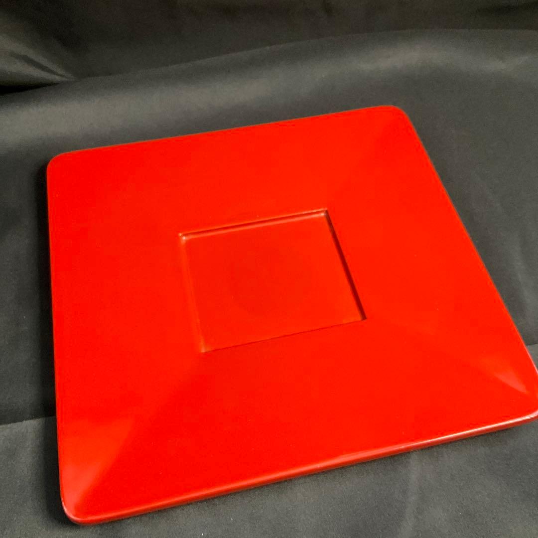 平安　鈴木光入造 朱　曽呂利盆 共箱あり そろり盆　花入置き