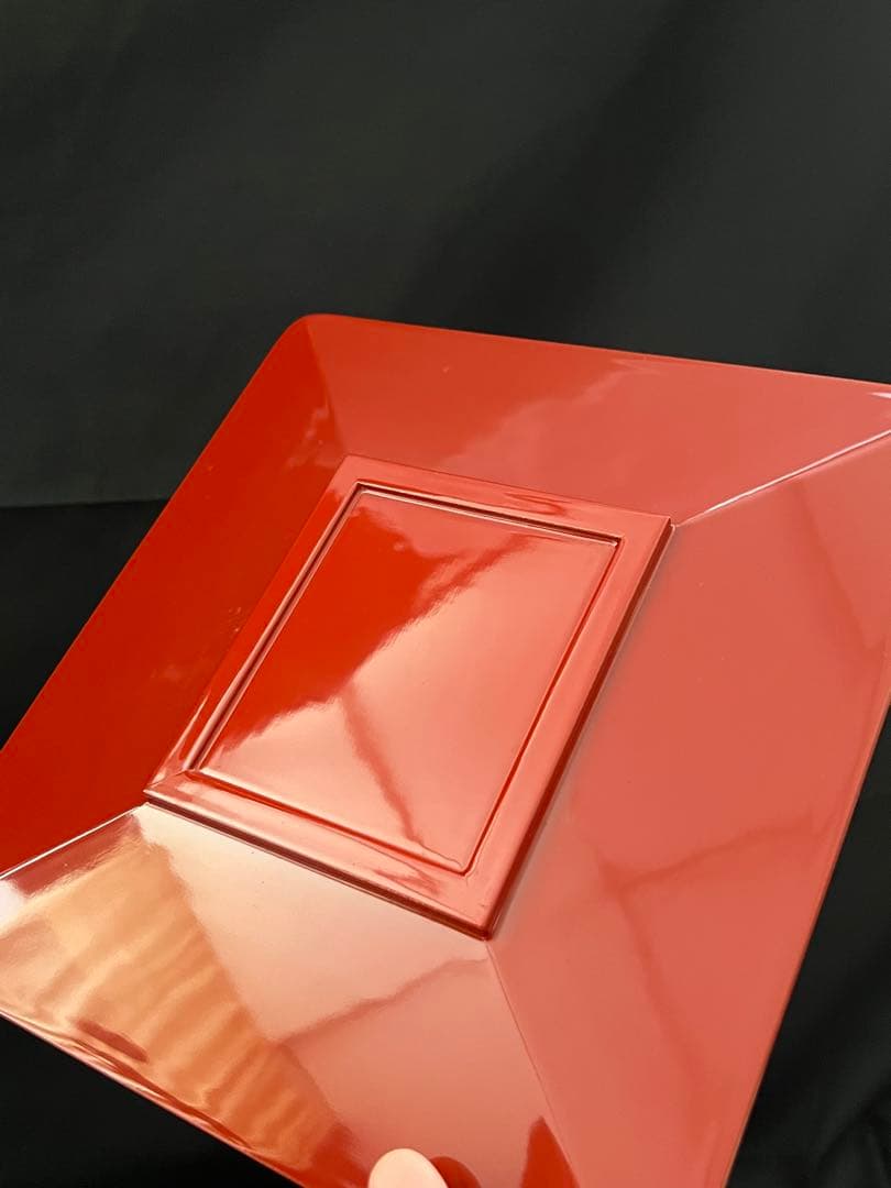 平安　鈴木光入造 朱　曽呂利盆 共箱あり そろり盆　花入置き