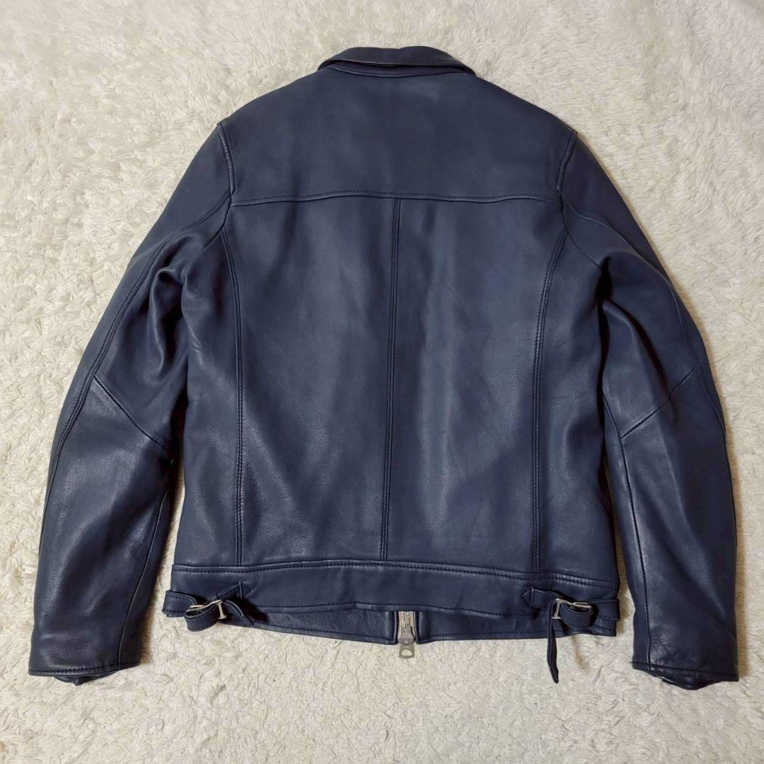 美品✨　ナノユニバース 羊革 ライダース ジャケット 紺 中綿 キルティング L