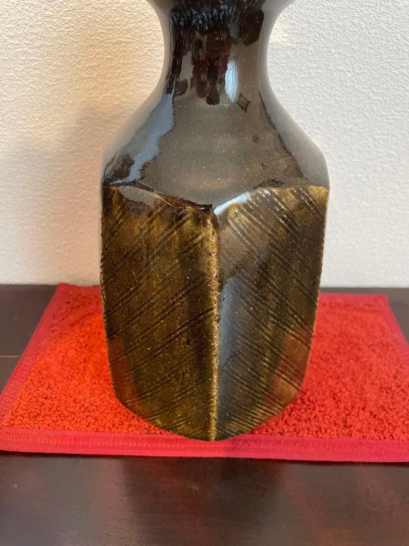 沖塩明樹　寒風春木窯 面取り花瓶　線模様　岡山 民芸　民藝　武内晴二郎