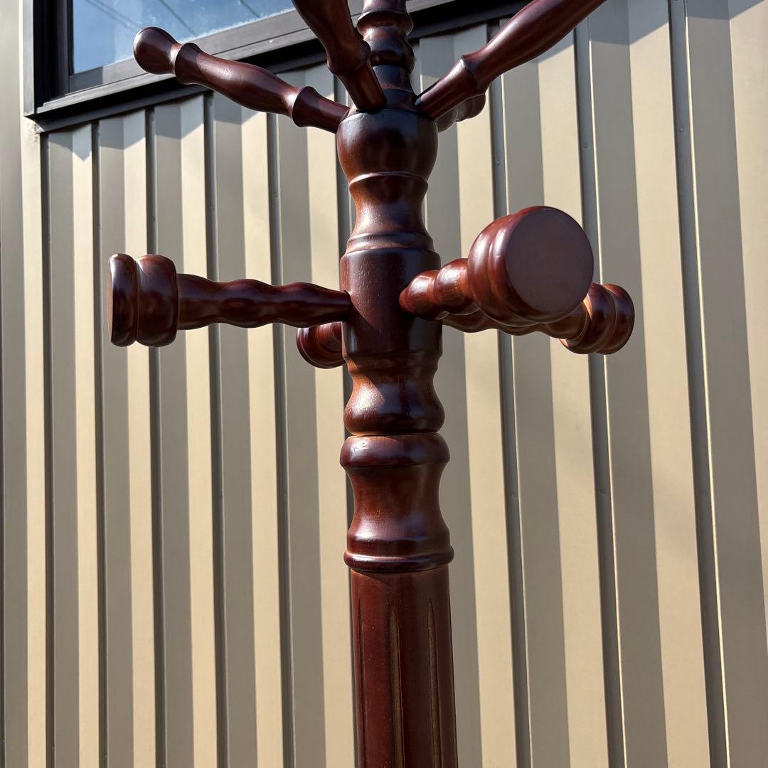 昭和レトロポールハンガー茶色木製コートラック ダークブラウン高さ188cm