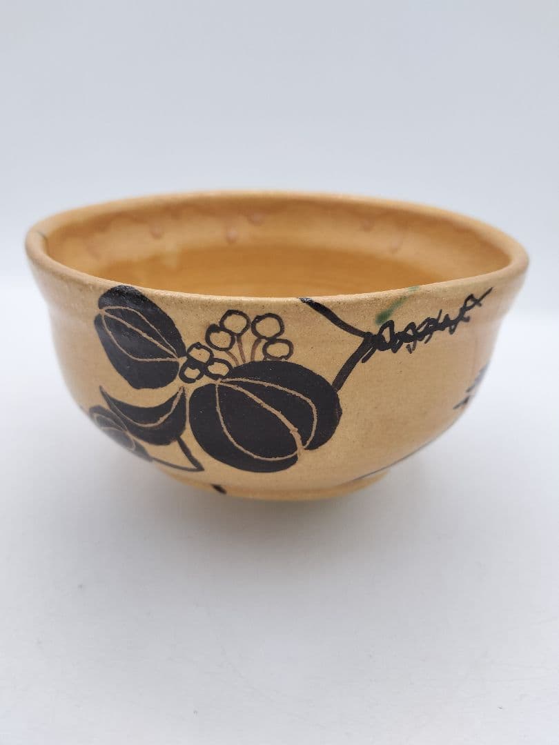 c443 茶碗 赤織部 人物唐花 佐藤和子 木箱 茶道具 古物