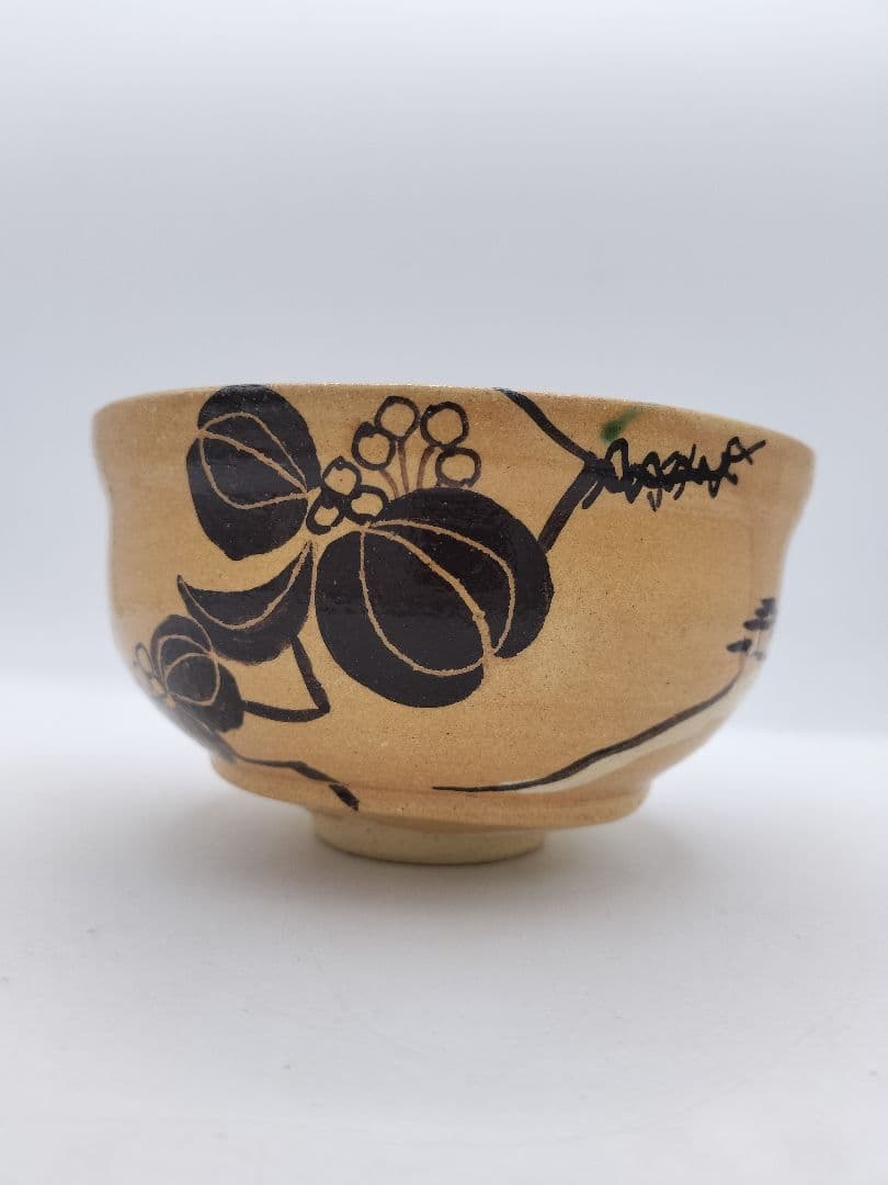 c443 茶碗 赤織部 人物唐花 佐藤和子 木箱 茶道具 古物