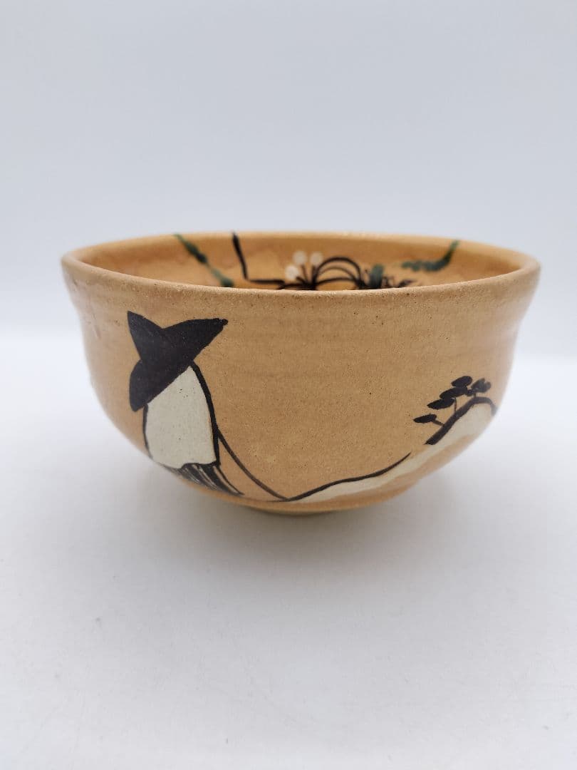 c443 茶碗 赤織部 人物唐花 佐藤和子 木箱 茶道具 古物