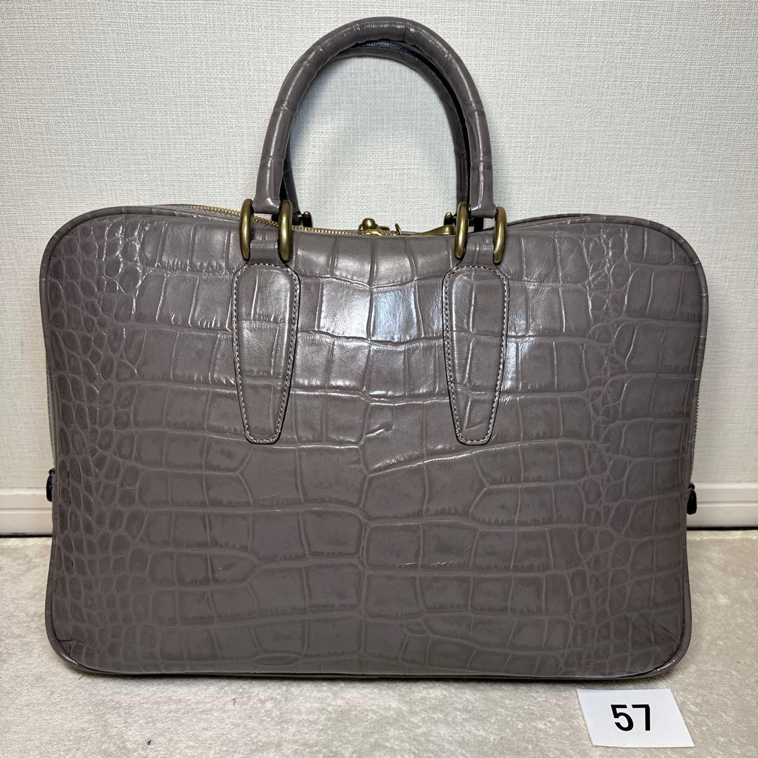57 未使用　トフアンドロードストーン　ビジネスバッグ　レザー　型押し　グレー