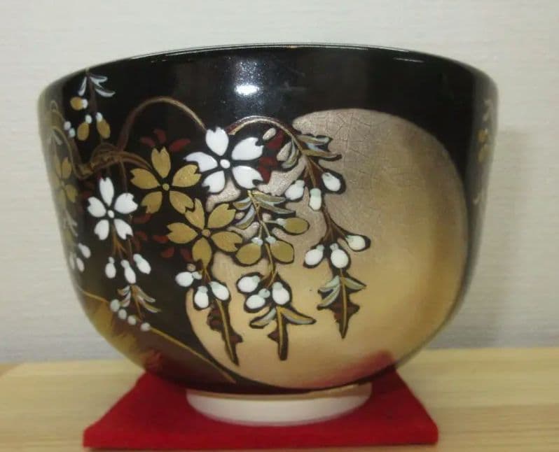 送料込【逢絢亭・新品】茶道具 茶碗 京焼 春の宵の図 錦光山香峰 共箱入り