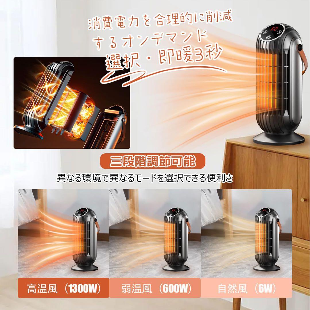 セラミックヒーター 電気ストーブ ヒーター 小型 温度調節 タイマー　ブラック