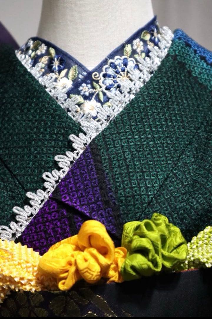 振袖フルセット✨振袖、帯、帯揚げ、帯締め、重ね襟とリボンの７点セット✨