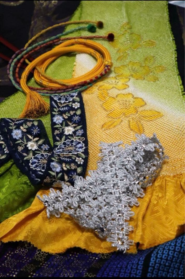 振袖フルセット✨振袖、帯、帯揚げ、帯締め、重ね襟とリボンの７点セット✨