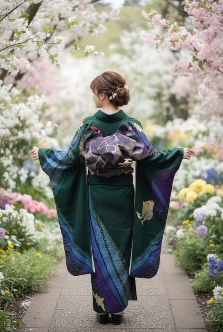 振袖フルセット✨振袖、帯、帯揚げ、帯締め、重ね襟とリボンの７点セット✨