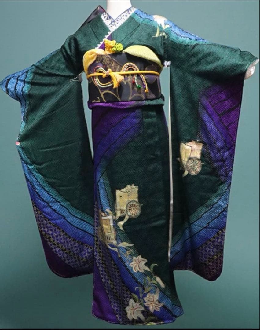 振袖フルセット✨振袖、帯、帯揚げ、帯締め、重ね襟とリボンの７点セット✨