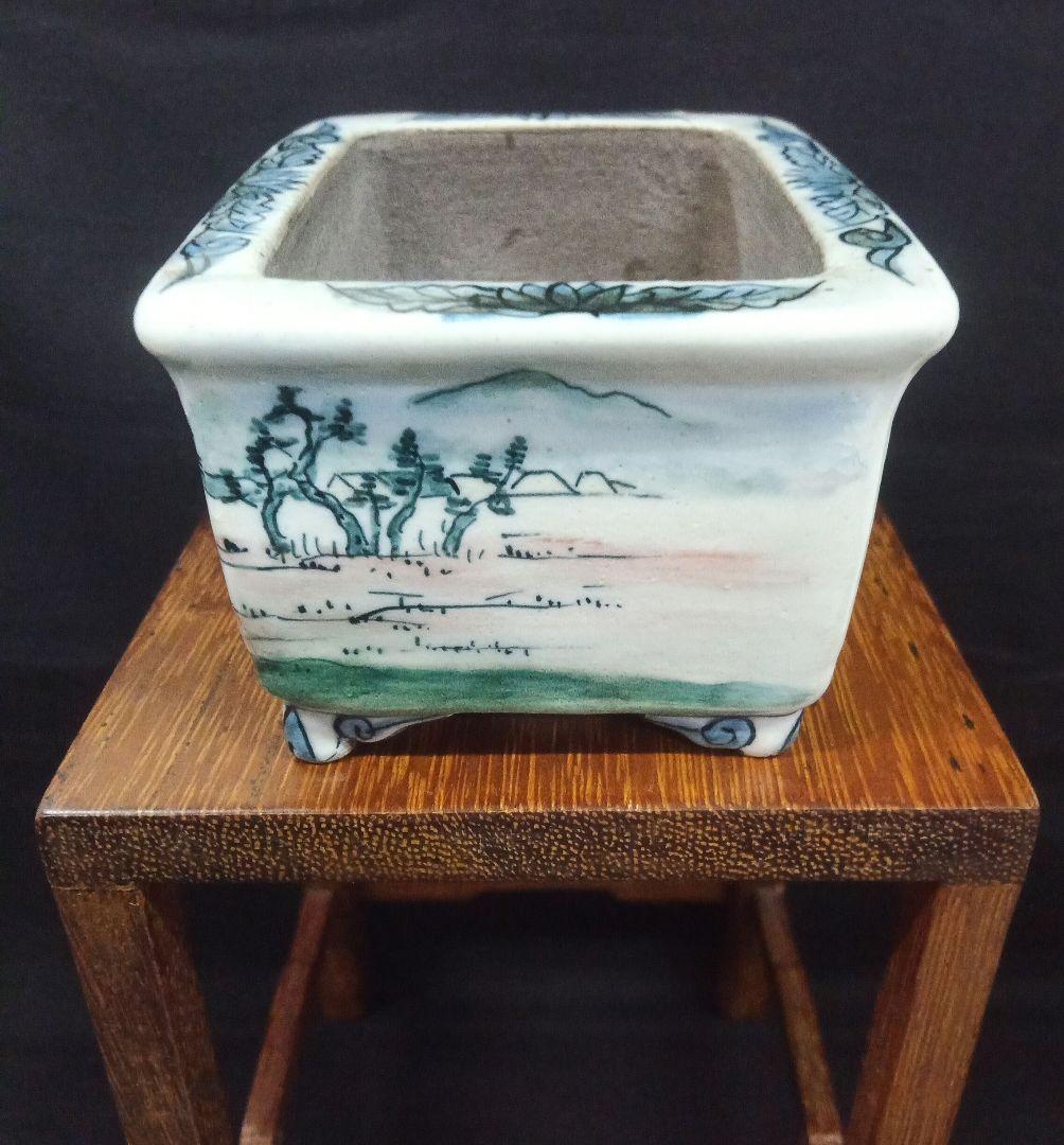 021.【陶翠窯 】エン付長角３号盆栽鉢/植木鉢