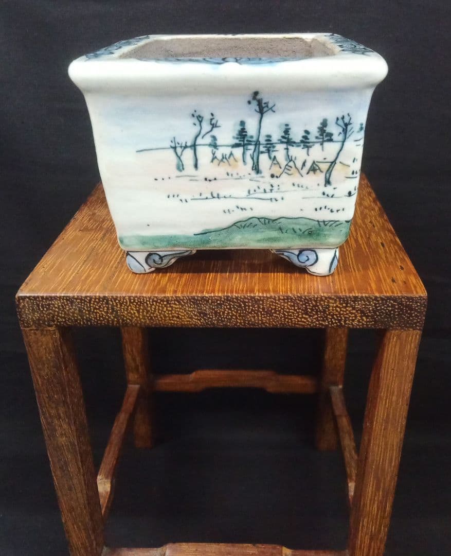 021.【陶翠窯 】エン付長角３号盆栽鉢/植木鉢