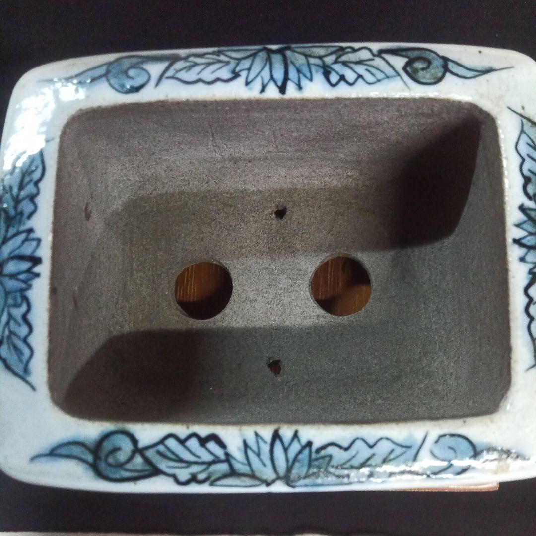 021.【陶翠窯 】エン付長角３号盆栽鉢/植木鉢