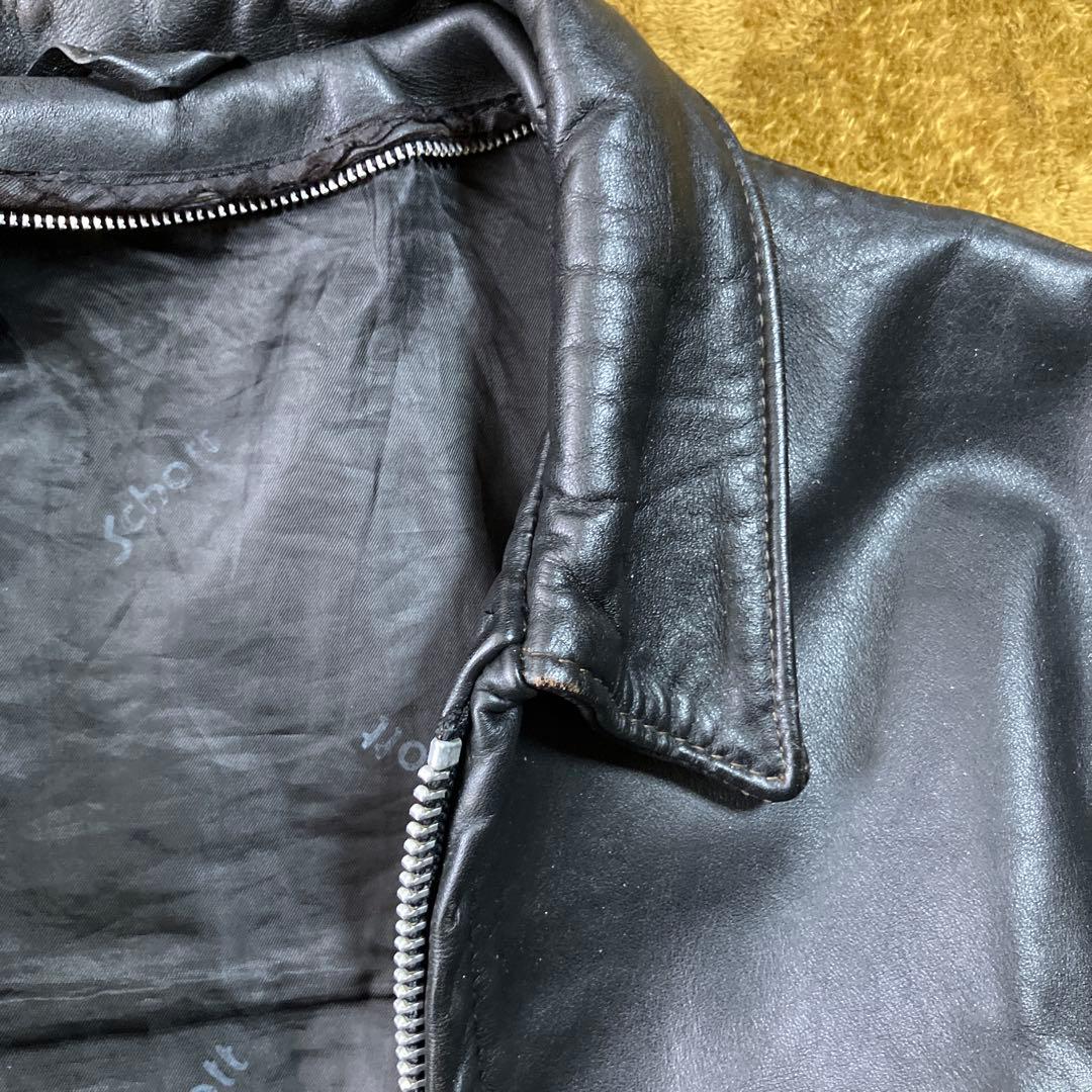 schott サイズ36茶芯 ブラックレザーシングルライダースジャケット