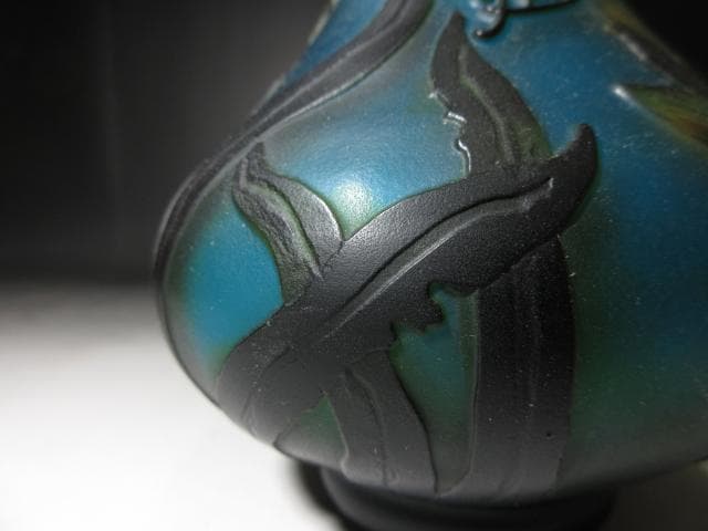 欧州 EmileGalle エミール・ガレ ガラス花瓶／クレマチス図／木箱入り