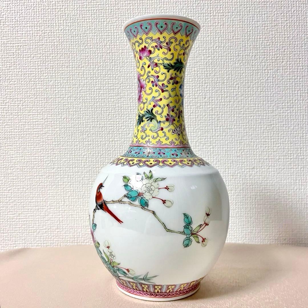 ★アンティーク　乾隆年製 花鳥文中国花器　詩文款　唐物　花瓶　花器　壺