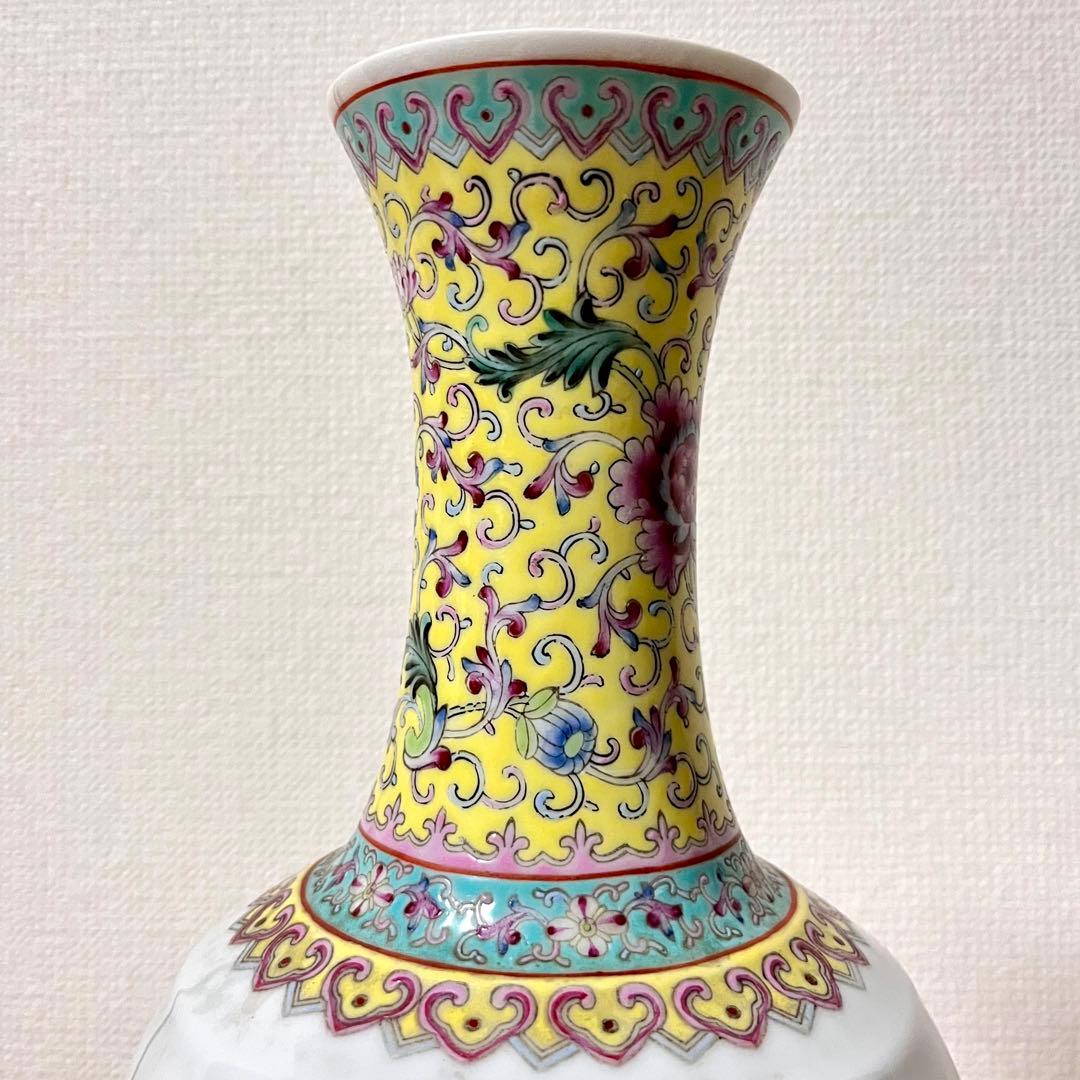 ★アンティーク　乾隆年製 花鳥文中国花器　詩文款　唐物　花瓶　花器　壺