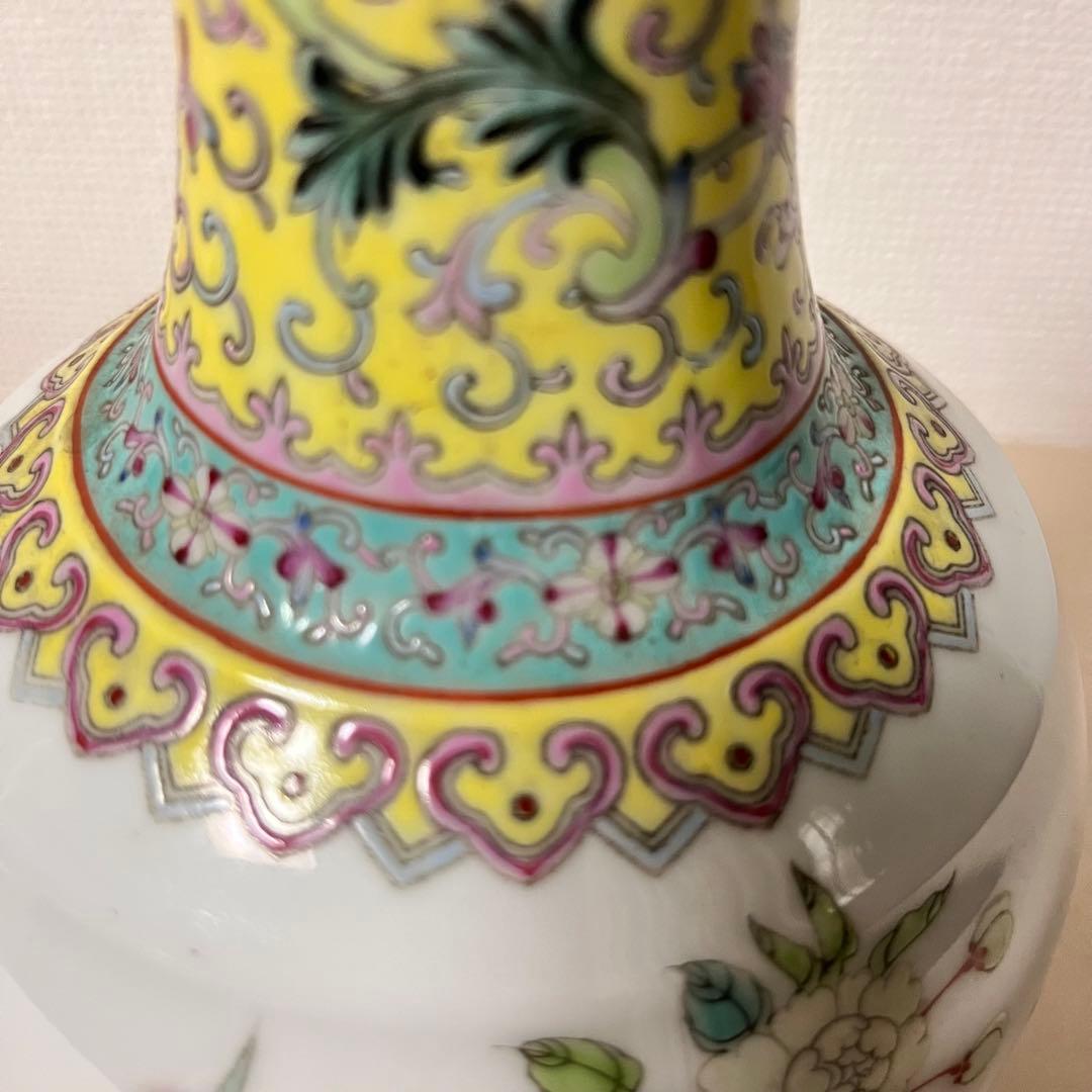 ★アンティーク　乾隆年製 花鳥文中国花器　詩文款　唐物　花瓶　花器　壺