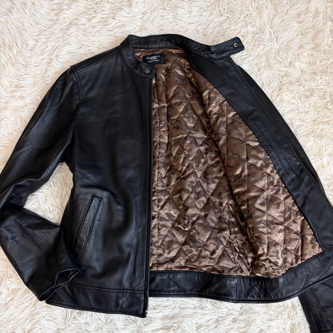 ナノユニバース シングル レザージャケット ライダース ラムレザー 本革 黒