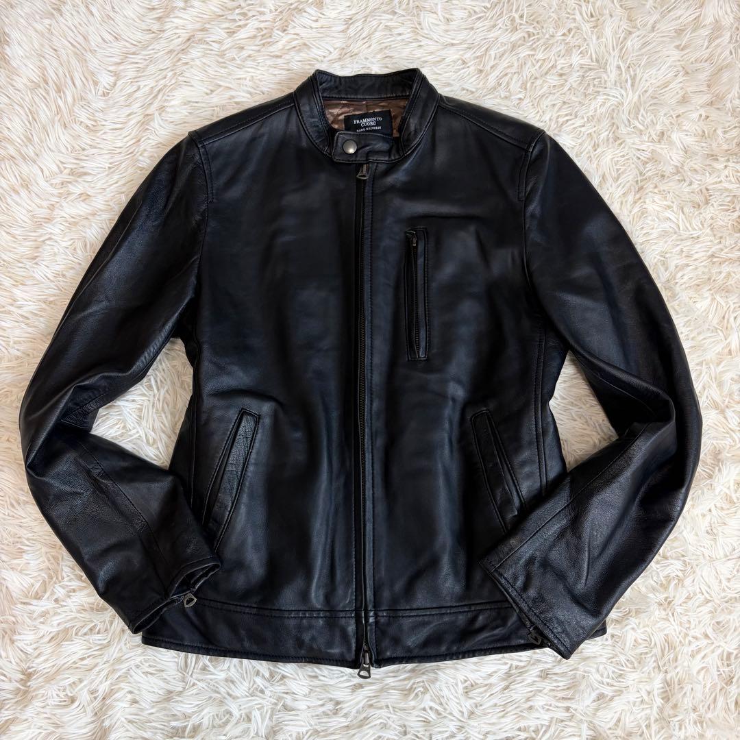 ナノユニバース シングル レザージャケット ライダース ラムレザー 本革 黒