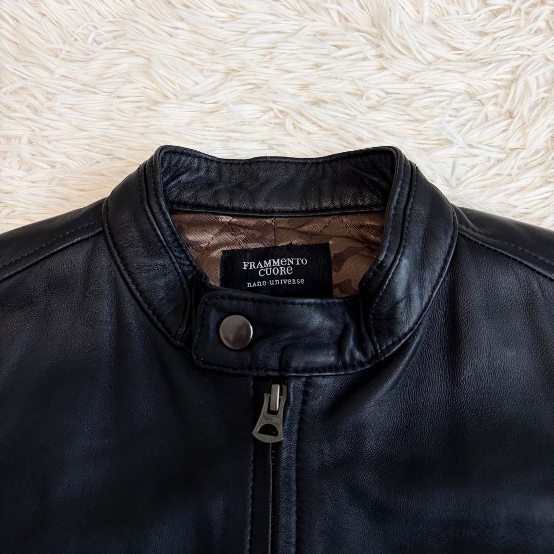 ナノユニバース シングル レザージャケット ライダース ラムレザー 本革 黒