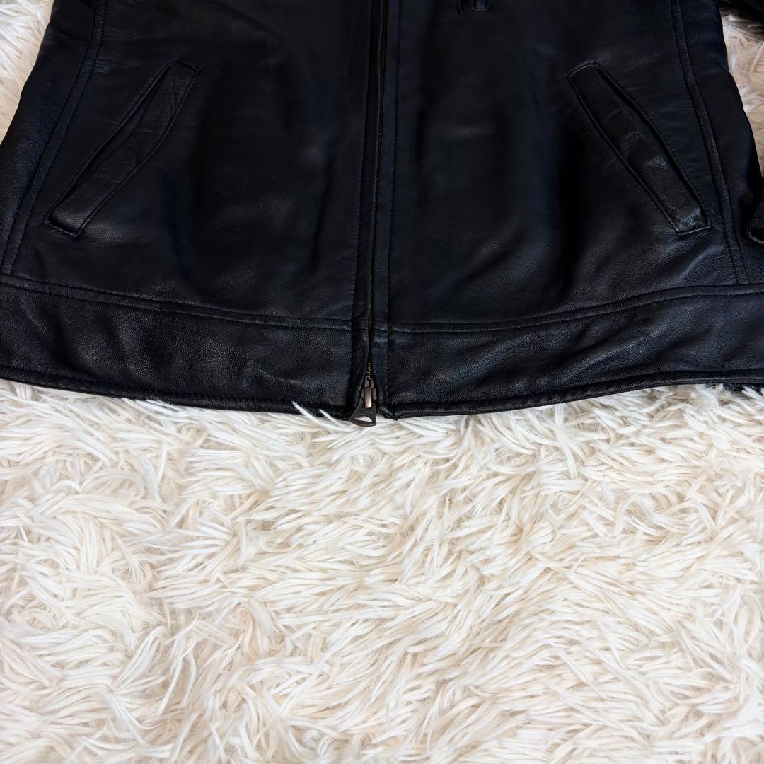 ナノユニバース シングル レザージャケット ライダース ラムレザー 本革 黒