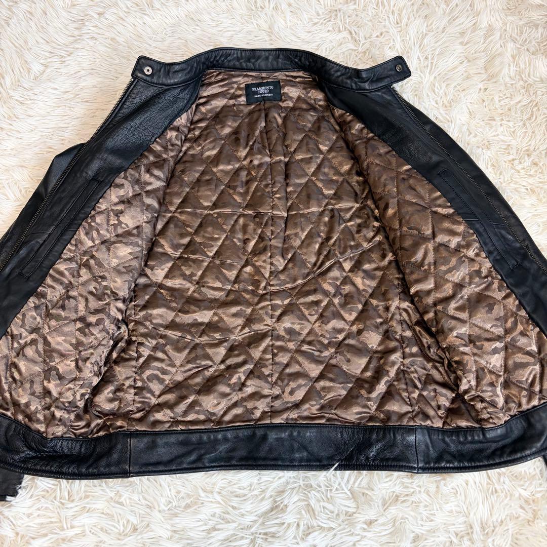 ナノユニバース シングル レザージャケット ライダース ラムレザー 本革 黒