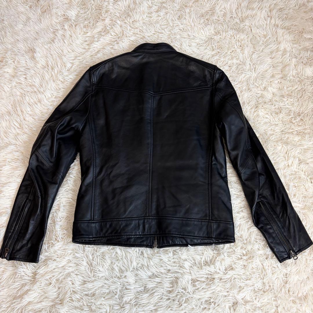 ナノユニバース シングル レザージャケット ライダース ラムレザー 本革 黒