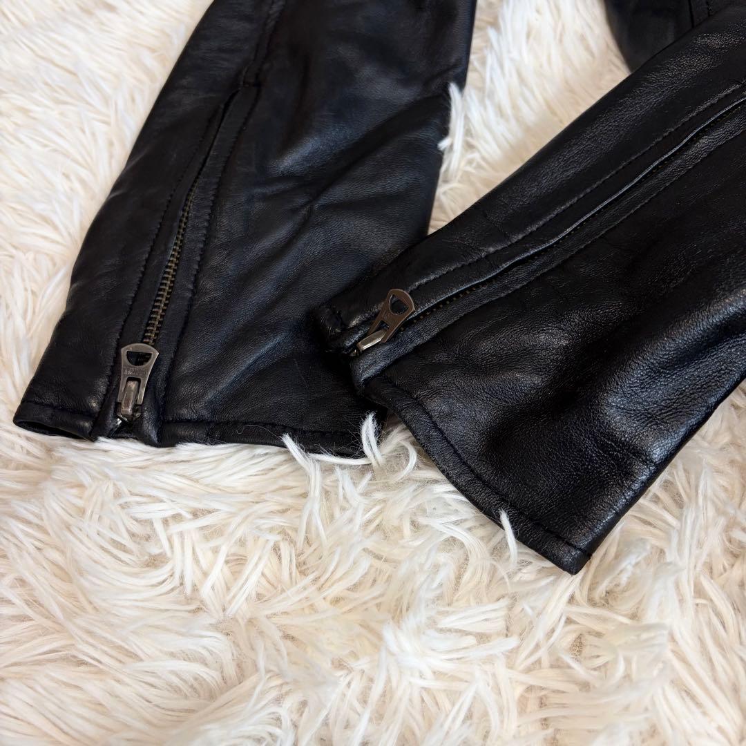 ナノユニバース シングル レザージャケット ライダース ラムレザー 本革 黒