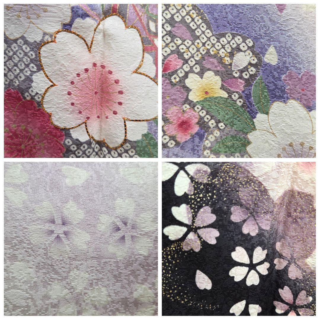 B5◆着物くつろぎ かわいい花模様 金駒刺繍 金彩 白 袷 正絹 成人式 振袖