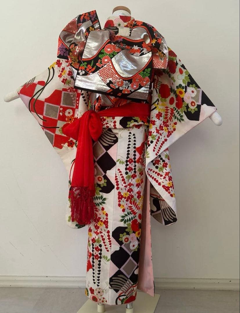 7歳七五三　十三詣り　身丈140cm アンティーク正絹着物、帯、小物セット