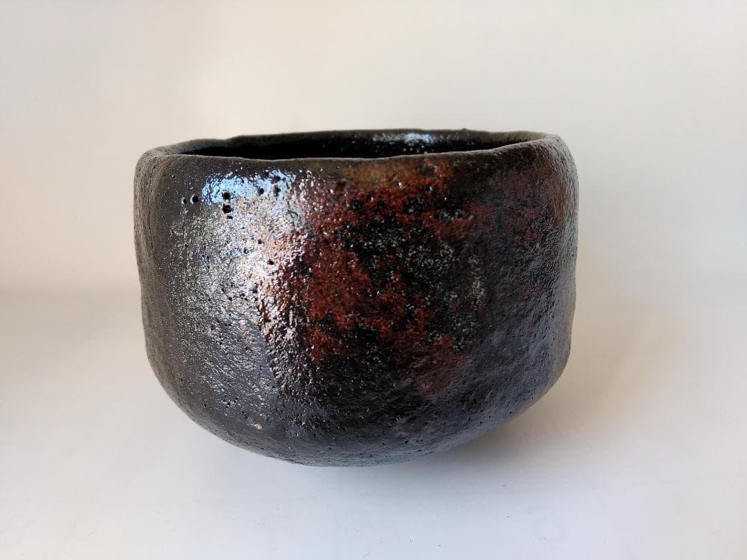 小西平内焼 太閤窯 原田聖龍 朱彩黒茶碗 共箱 茶碗 茶道具 茶器 抹茶碗 新品