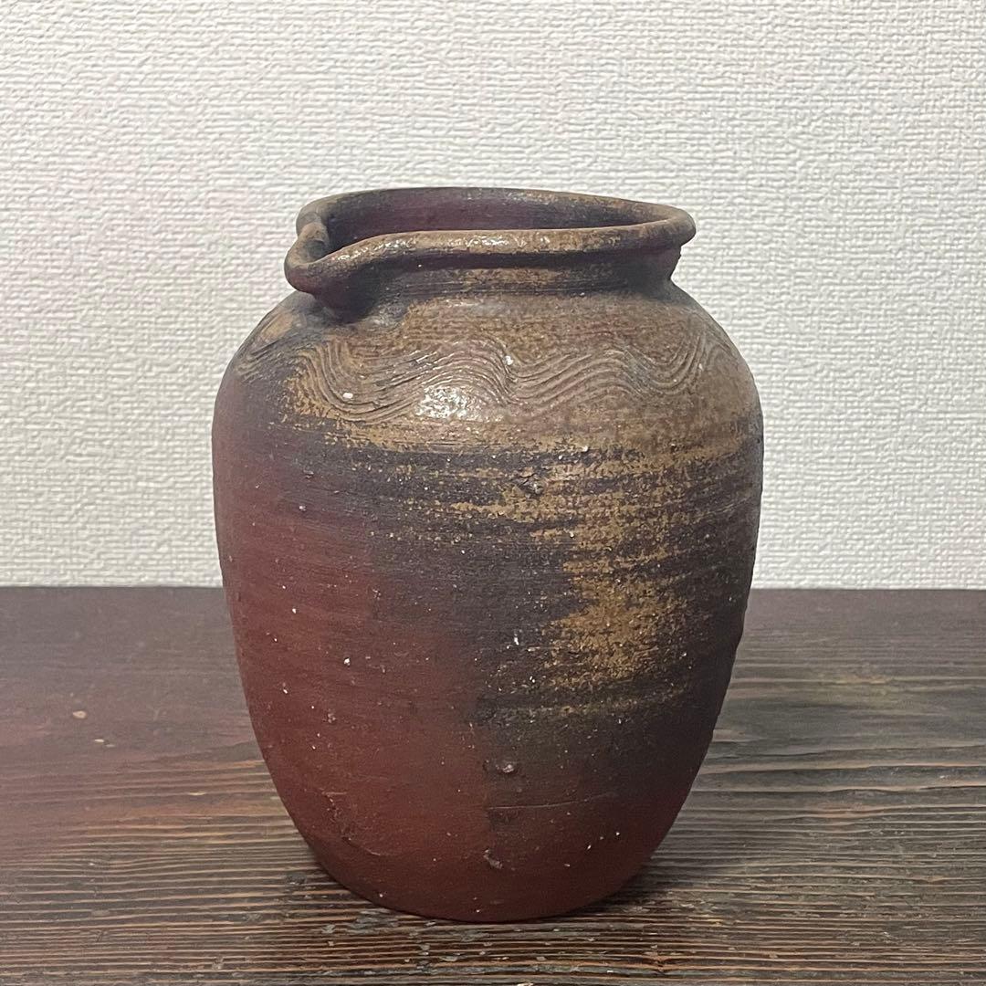 古備前 雀口 鳶口 壺 窯印 櫛目波状文 小壷 蹲 花器 花入
